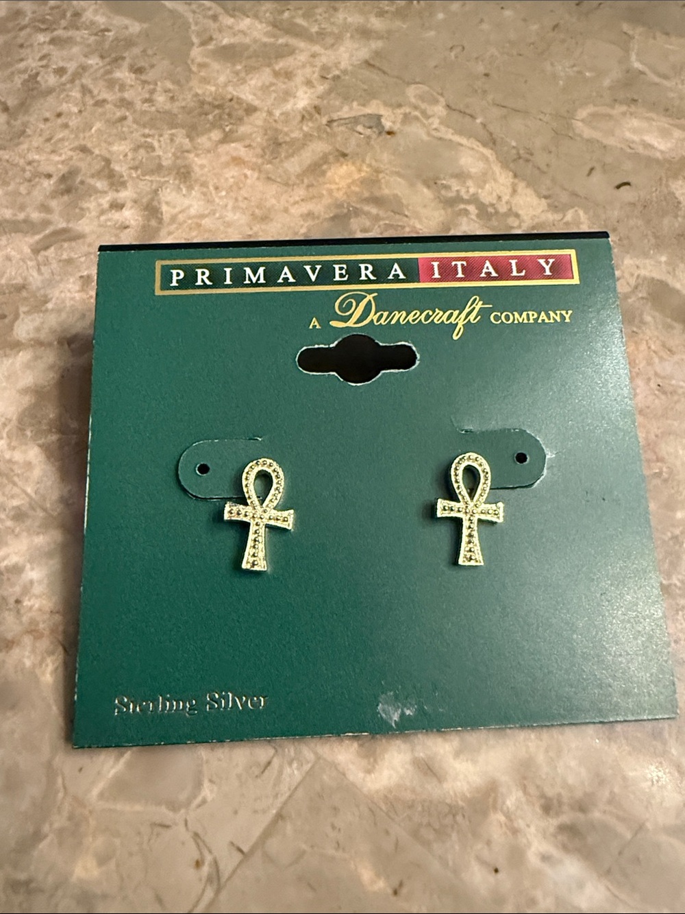 NWT Primavera Italy Ankh symbol sterling silver pierced earrings